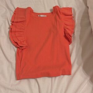 Coral ruffle top Zara
